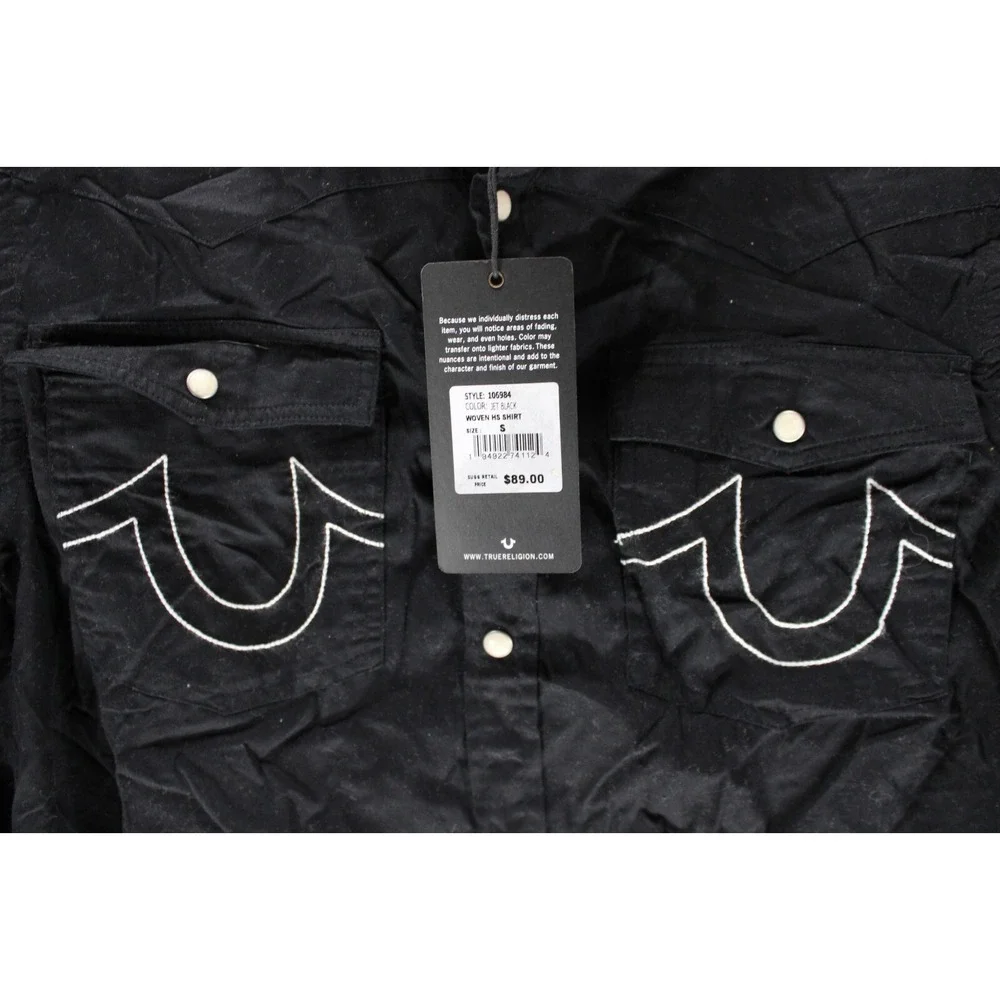 NWT True‎ Religon Woven Shirt Button Up Pearl Snap Western Cowboy Ranch Black SM